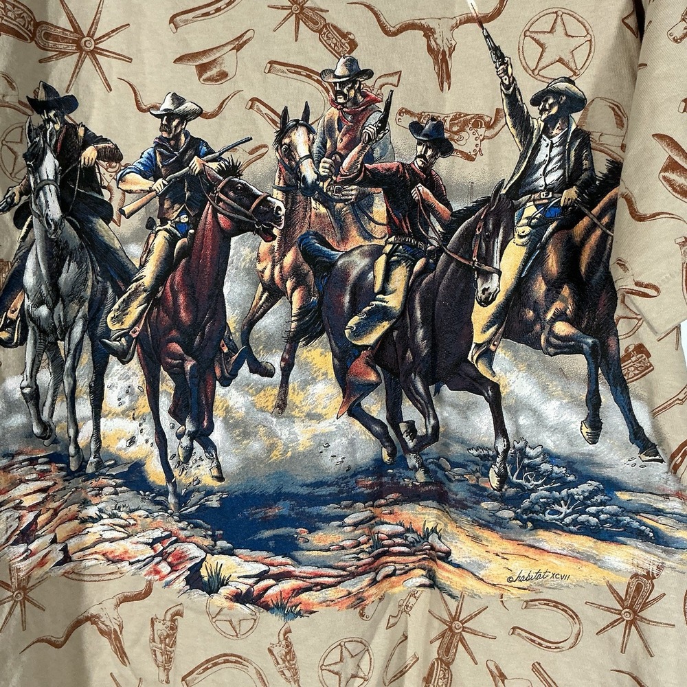 Vintage Habitat Shirt Mens L Cowboys Horses Cattle 90s western graphic USA Tee - Picture 2 of 5